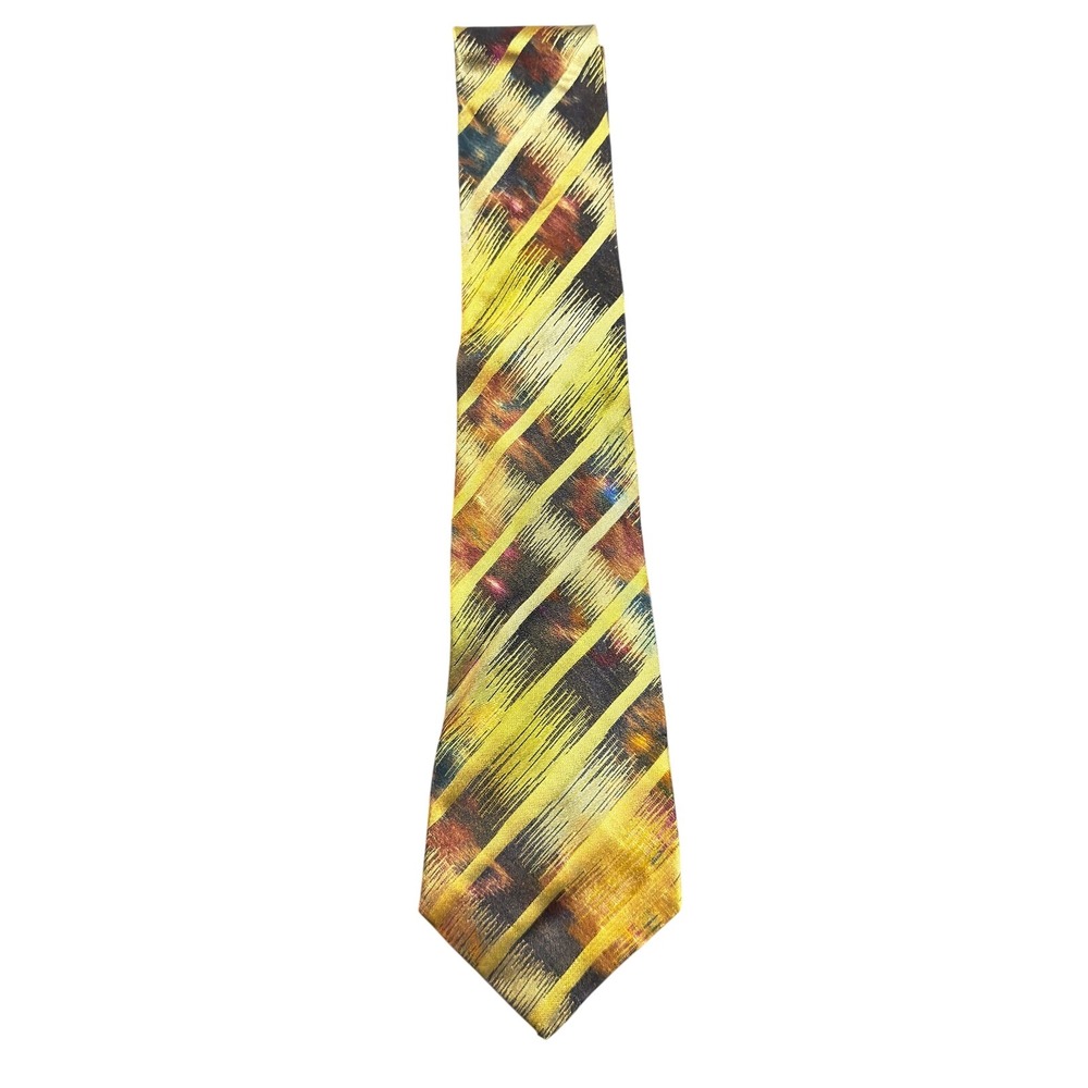 Jean Paul Gaultier Paris Mens Silk Tie Abstract Gold Purple Diagonal Stripe